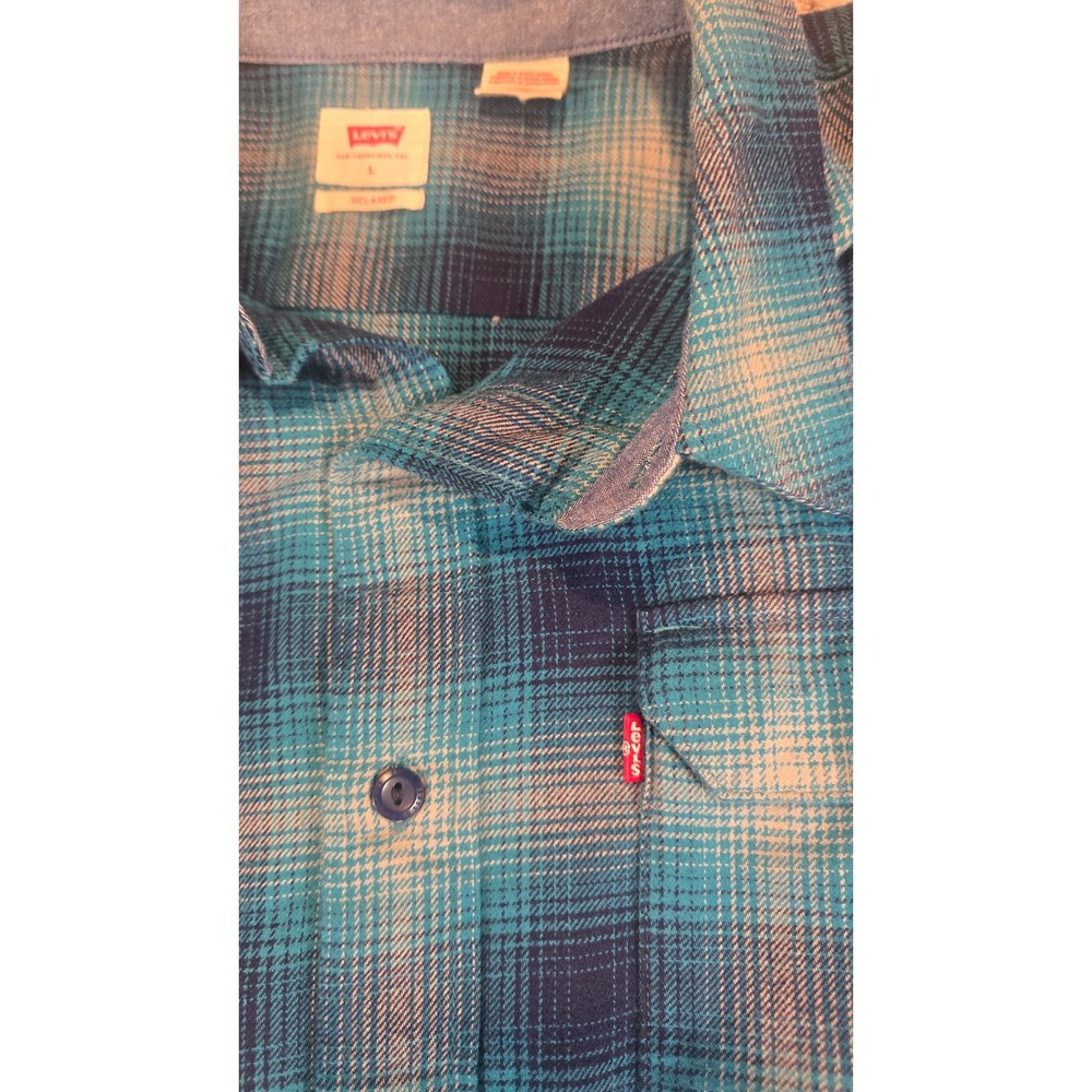 Vintage Levis Mens Relaxed Plaid Button Down Shirt Blue Teal Large 19587-0267